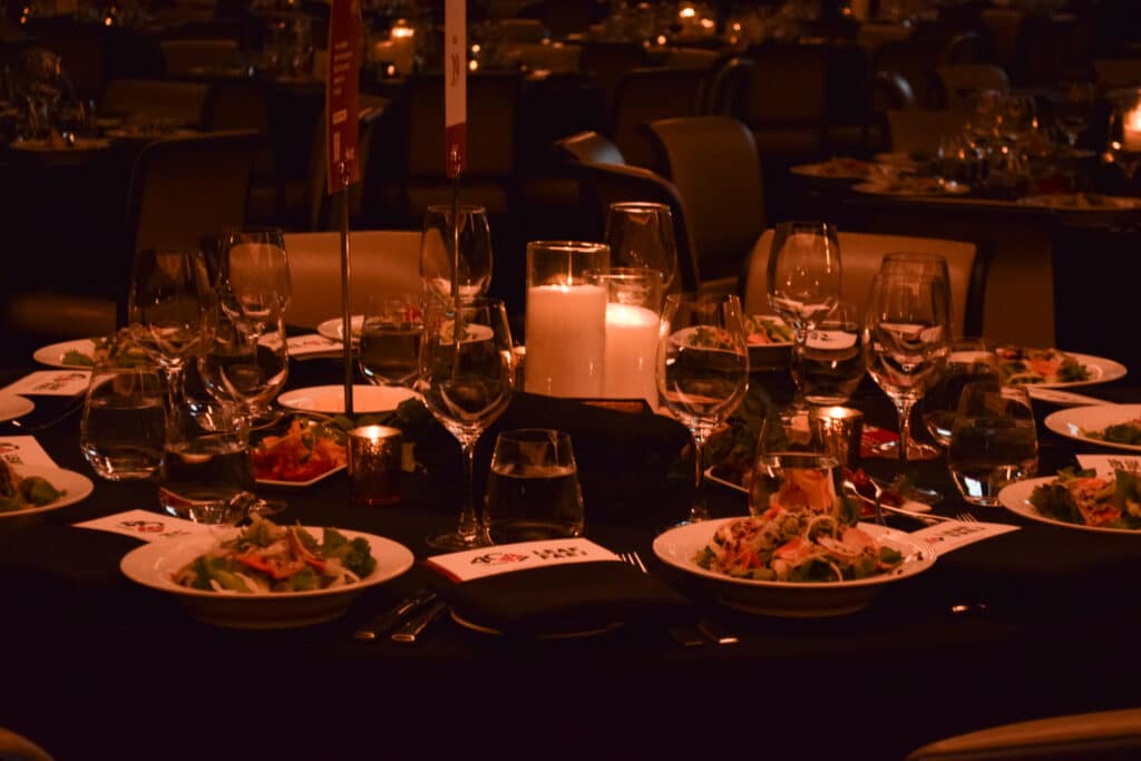 Photo of the dinner spread from the 2025 Evening for Equality event.
