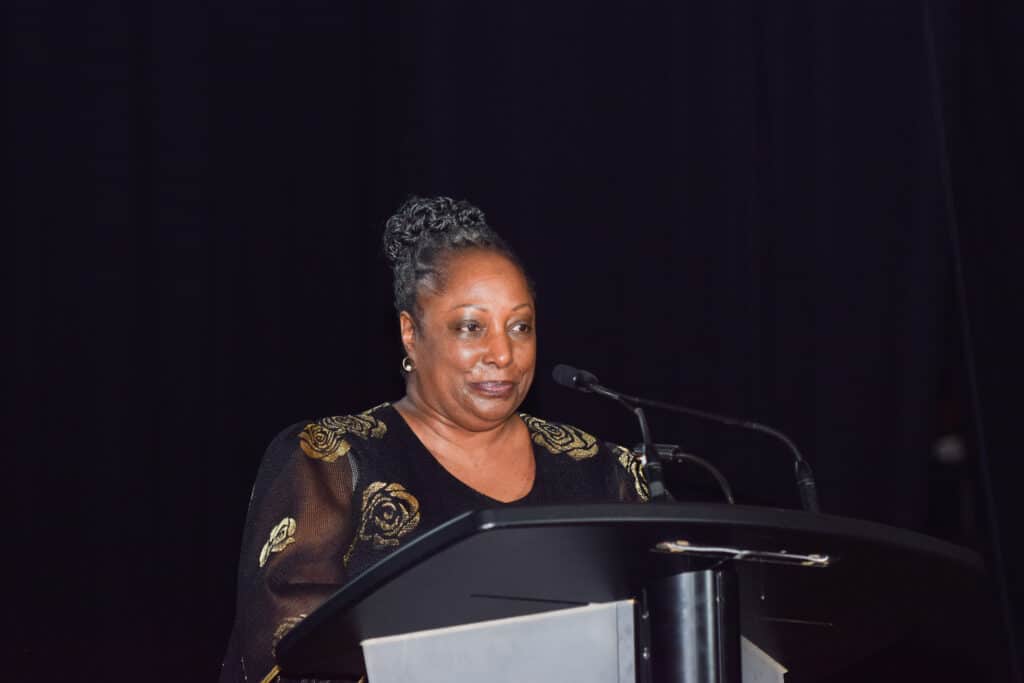 Photo of a speaker from the 2025 Evening for Equality event.