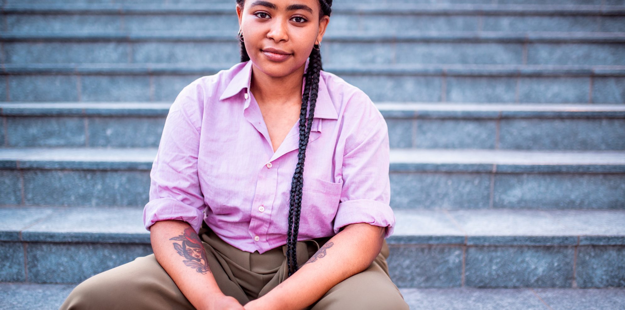 Portrait of a beautiful African American girl looking at camera